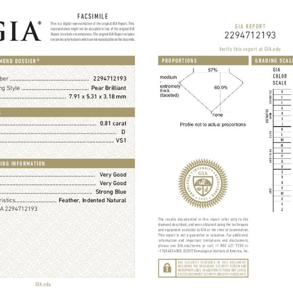 Pear Diamond Pendant 14K White (0.81 Ct D Vs1 ) Gia C47200016 - Picture 4 of 5
